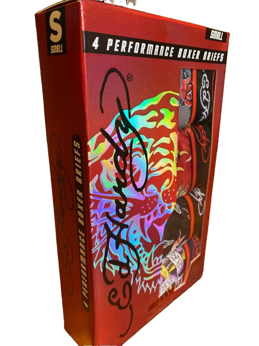Ed Hardy Men's 4 Pack Performance Boxer Briefs Size Small Tattoo Print New